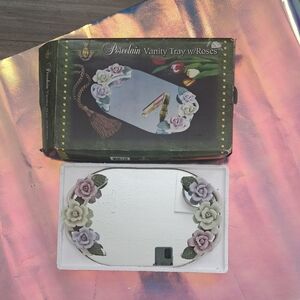 vintage Porcelain Vanity Tray with Roses